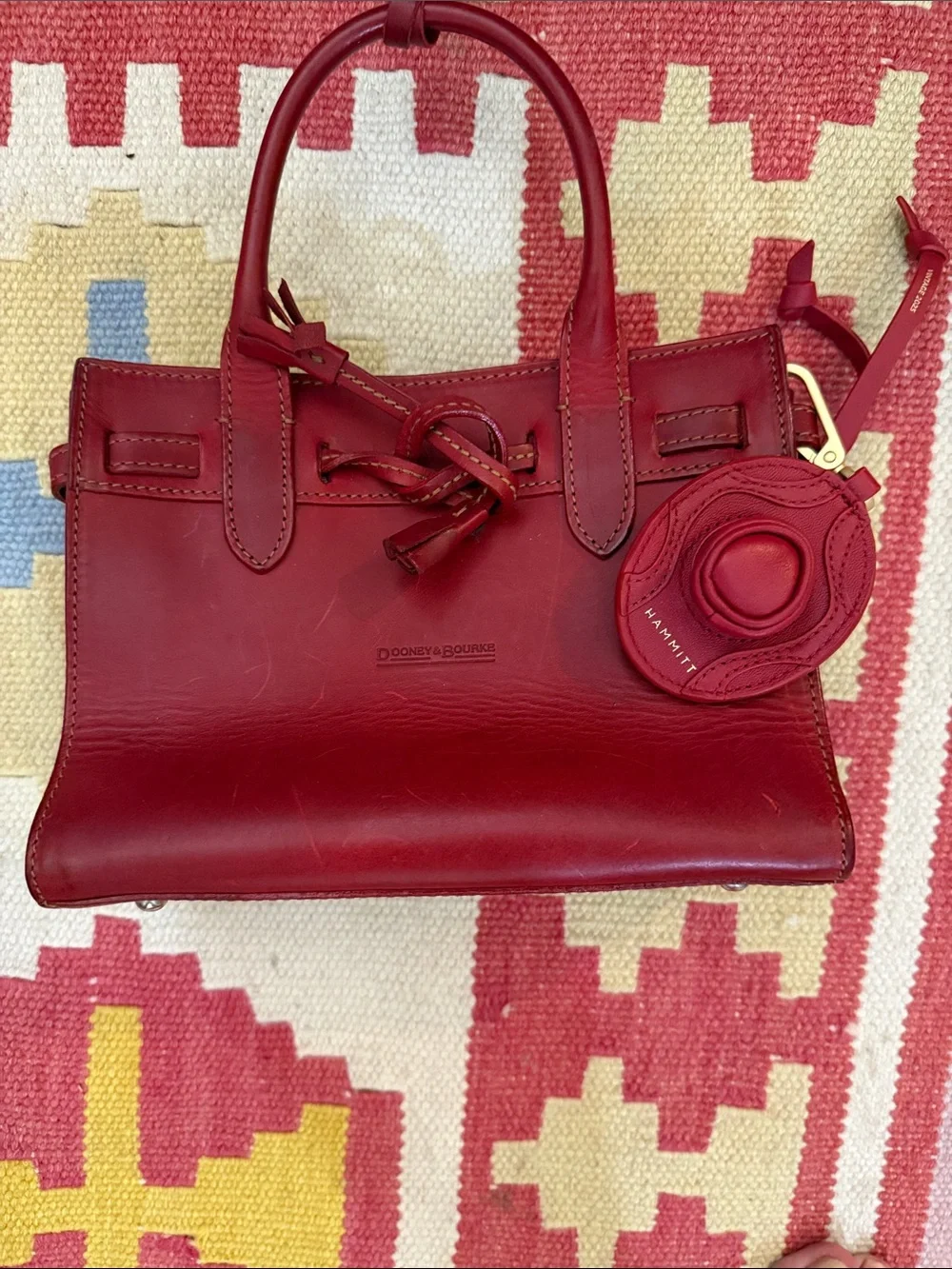 Dooney & Bourke Red Leather Satchel with Round Charm